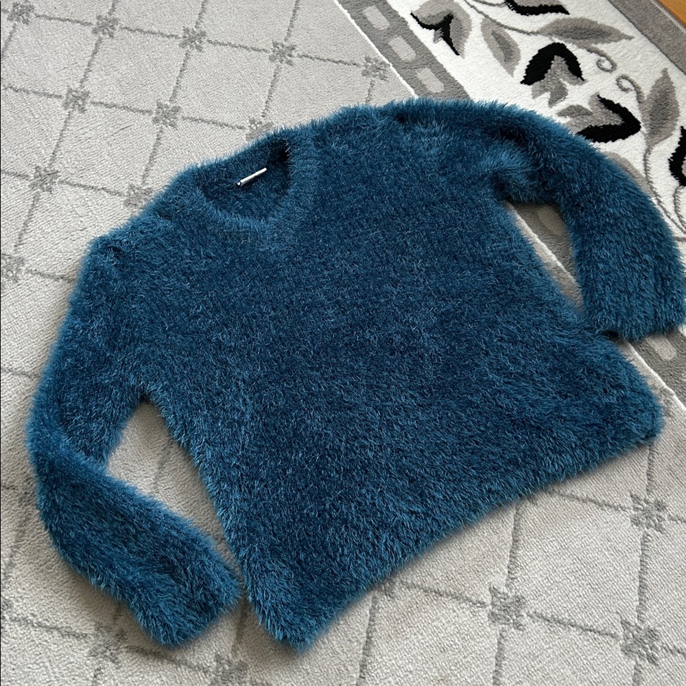 Miss B Fuzzy “Fluffy Duck” Teal Women's Sweater